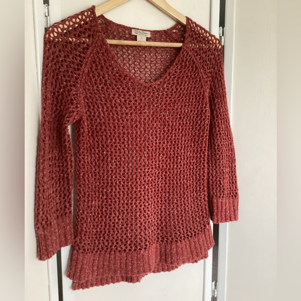 LUCKY BRAND open knit sweater S rust EUC boho fishnet lightweight
